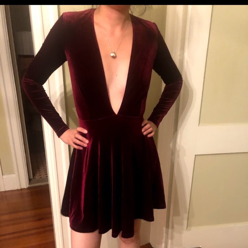 American apparel velvet deep v skater dress